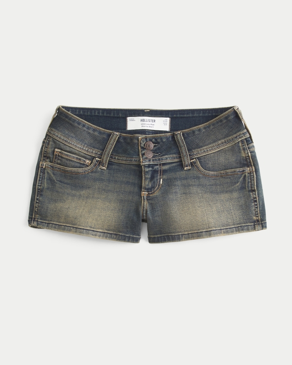 Ultra Low-Rise Jean Shortie Shorts, Dark view 1