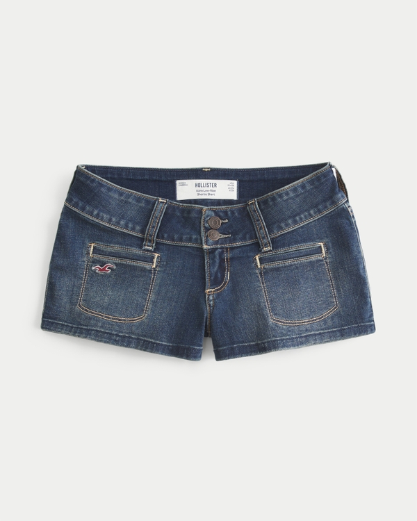 Ultra Low-Rise Jean Shortie Shorts, Dark view 1