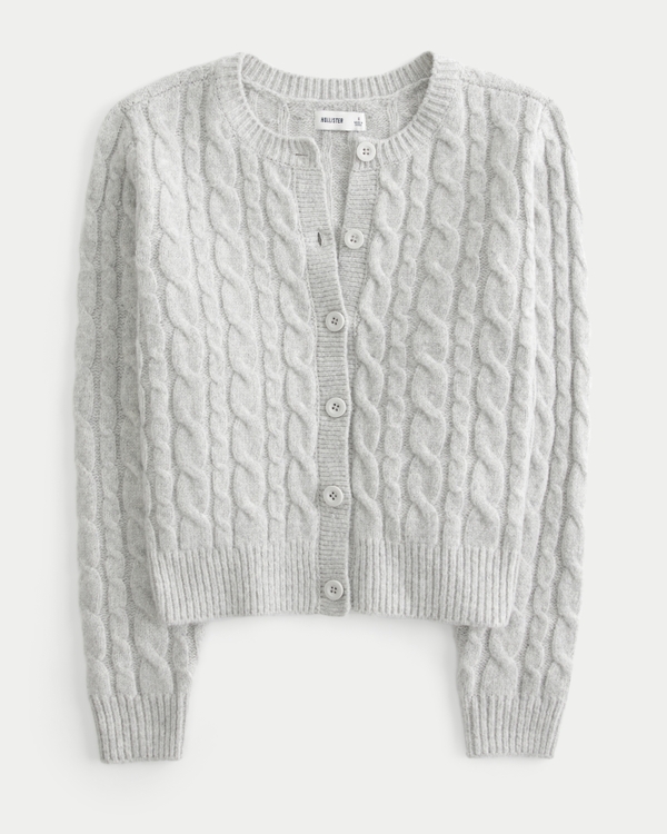 Easy Cozy Cable-Knit Cardigan, Light Grey