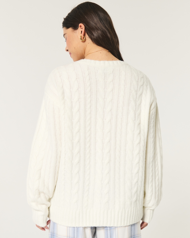 Oversized Cozy Cable-Knit Crew Sweater