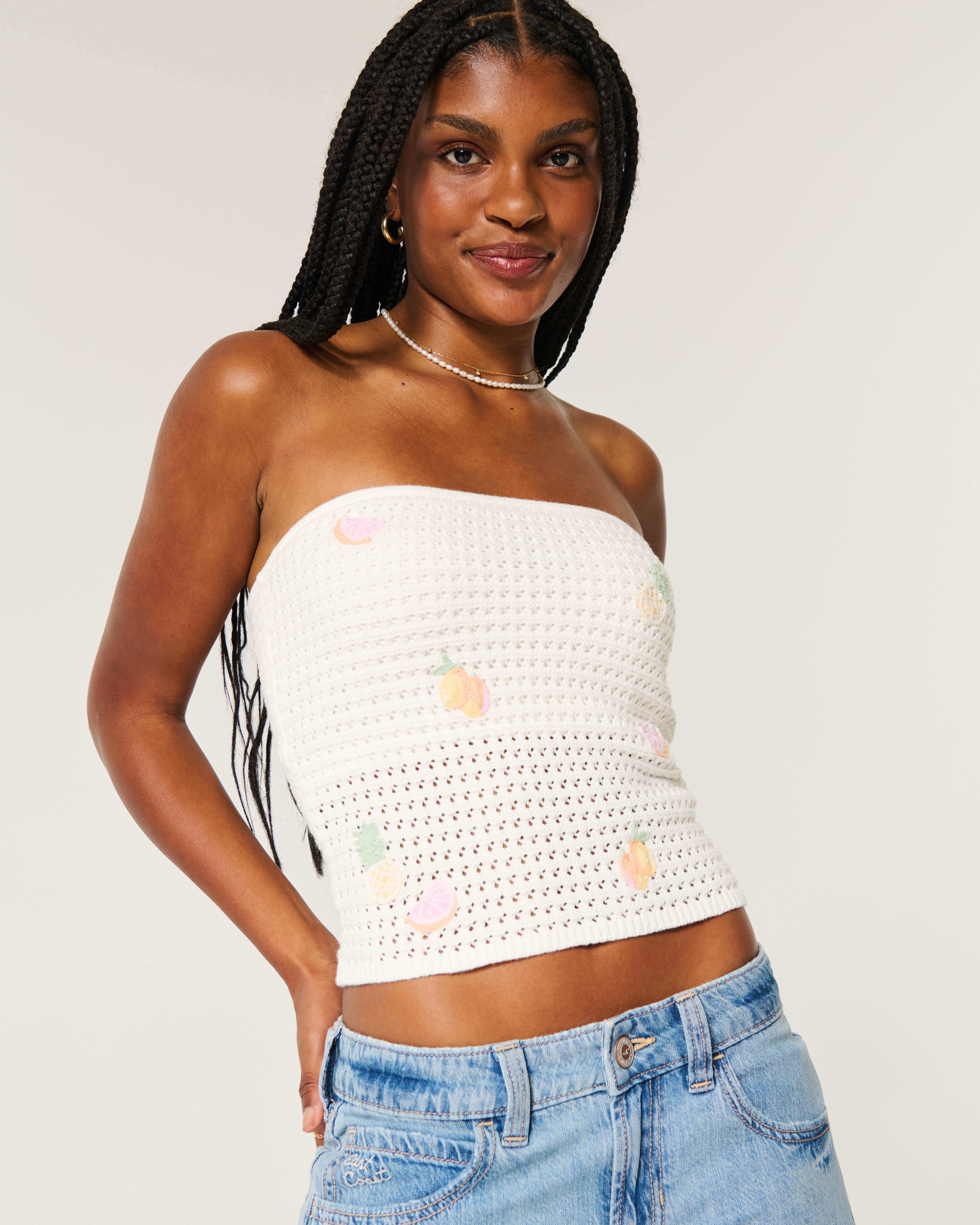 Crochet-Style Graphic Tube Top