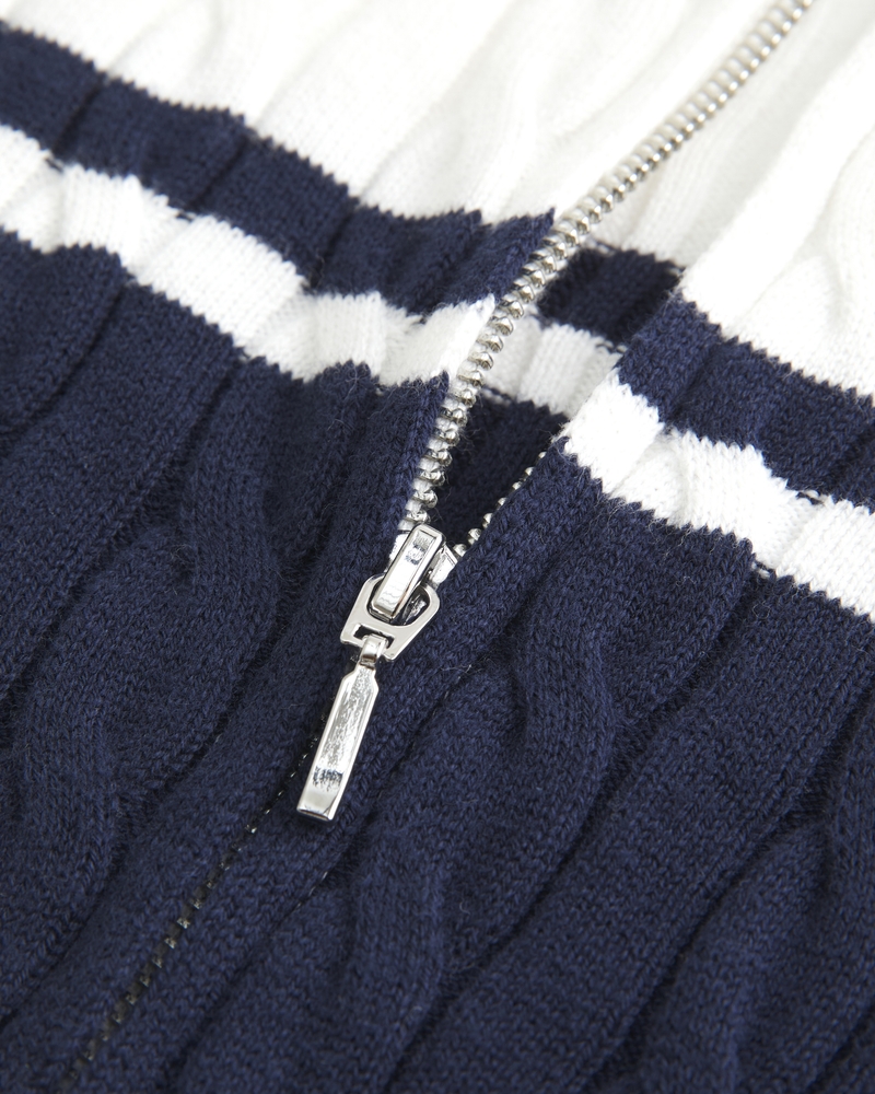 Cable-Knit Mock-Neck Zip-Up Sweater