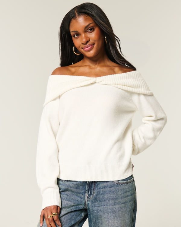 Hollister Comfy Cloud Off-the-Shoulder Twist Sweater, Cloud White view 1