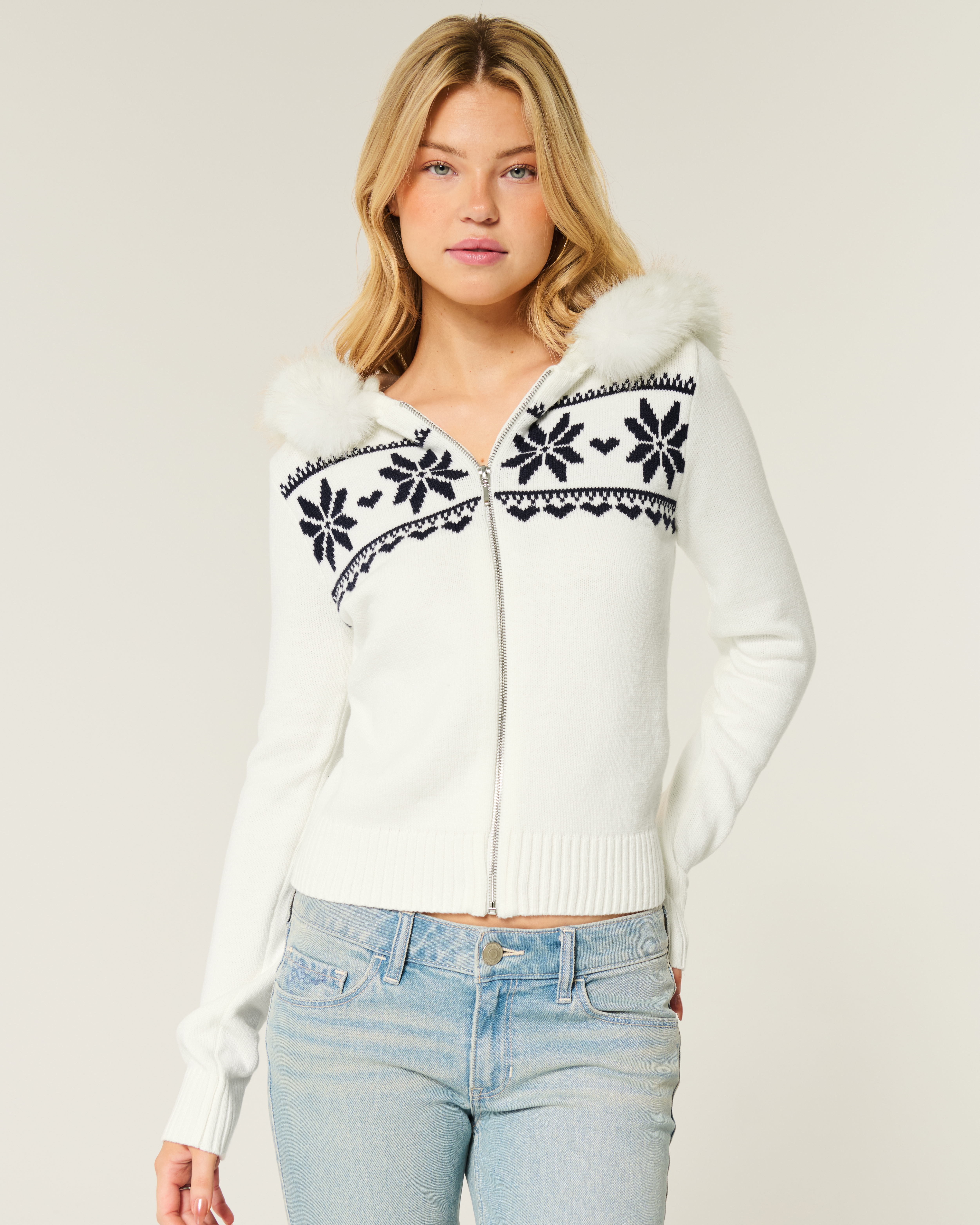 Hooded Fair Isle Zip-Up Sweater