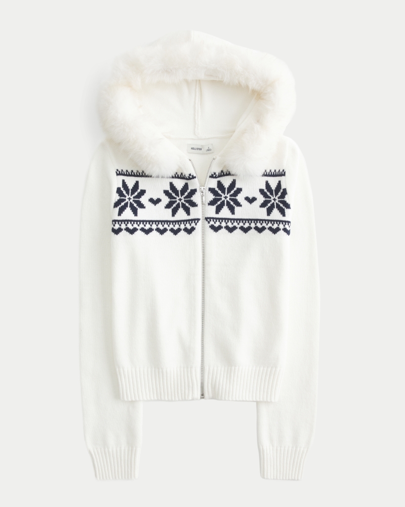 Hooded Fair Isle Zip-Up Sweater