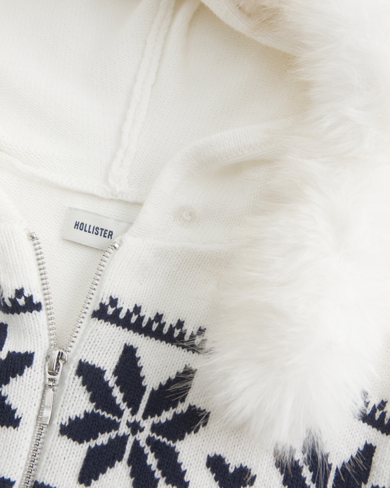 Hooded Fair Isle Zip-Up Sweater