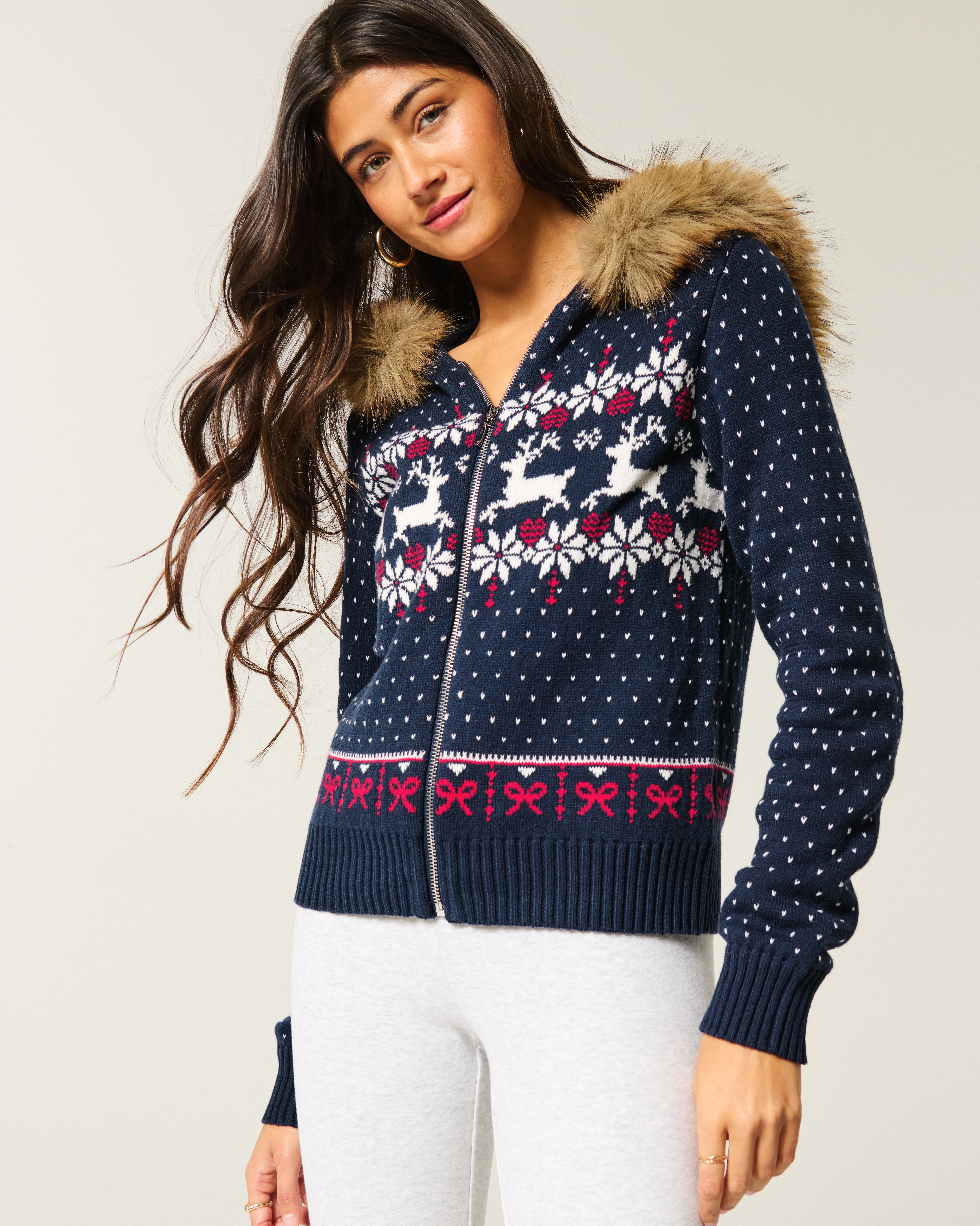 Hooded Fair Isle Zip-Up Sweater