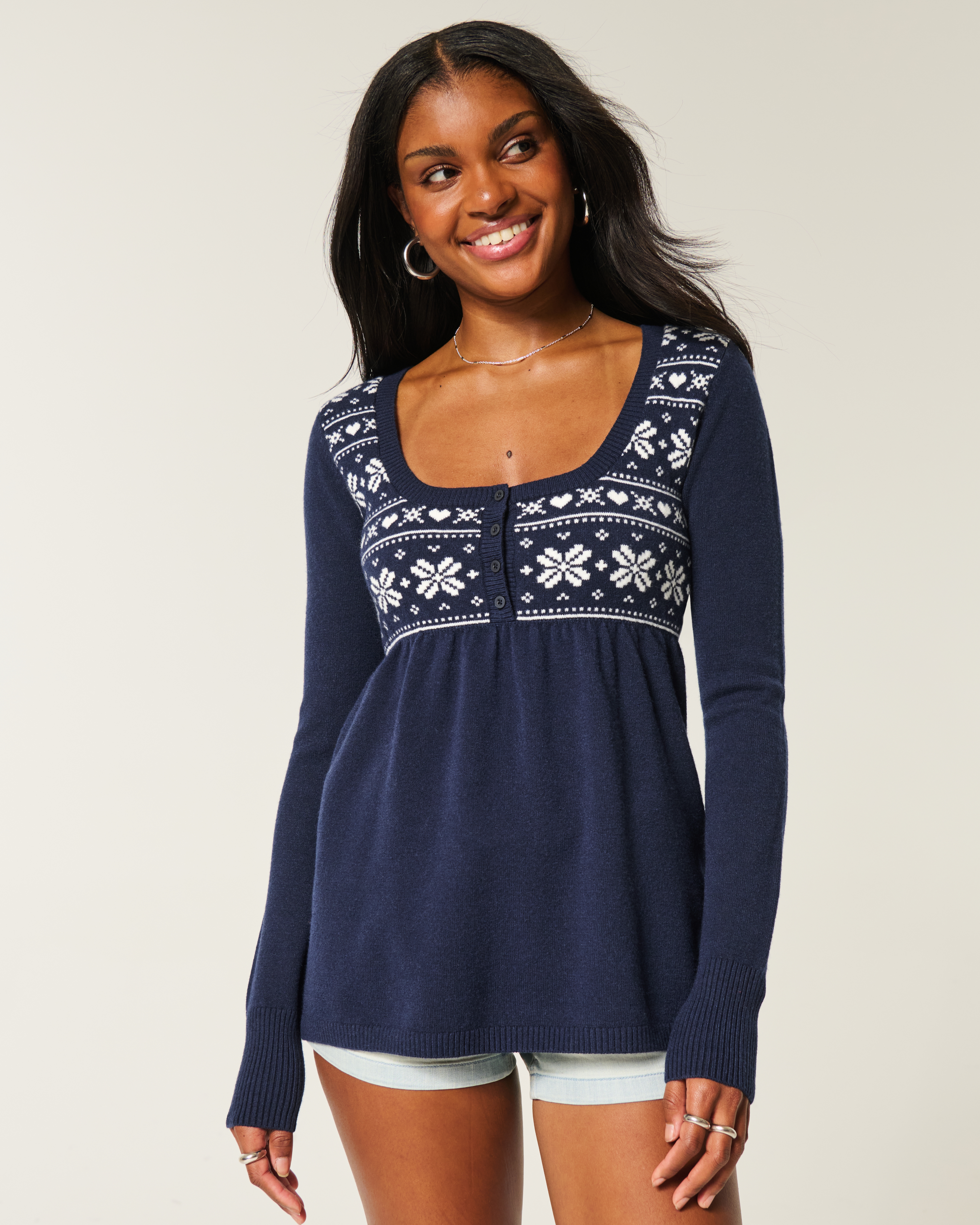 Easy Fair Isle Babydoll Sweater