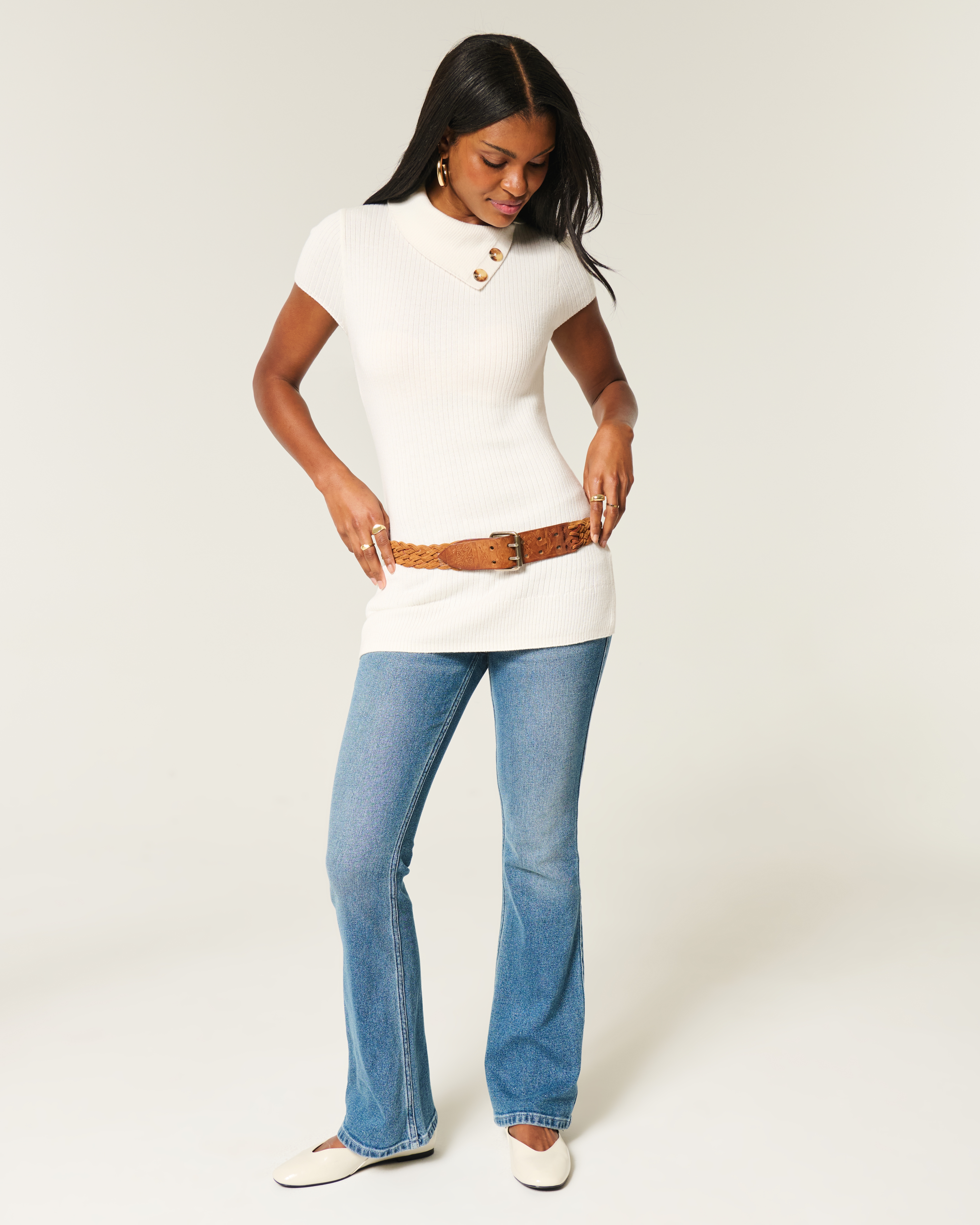 Short-Sleeve Tunic Sweater