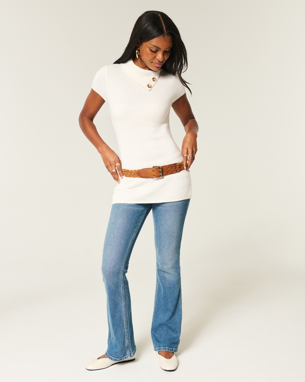 Short-Sleeve Tunic Sweater, Cloud White view 2