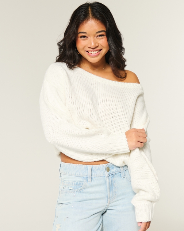 Easy Off-the-Shoulder Sweater, Cloud White view 1