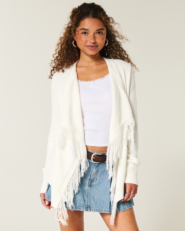Easy Fringe No-Close Cardigan, Cloud White view 1