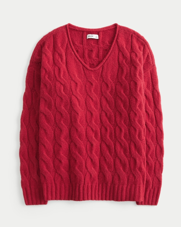 Hollister Comfy Cloud Oversized Cable-Knit Sweater, Crimson view 1