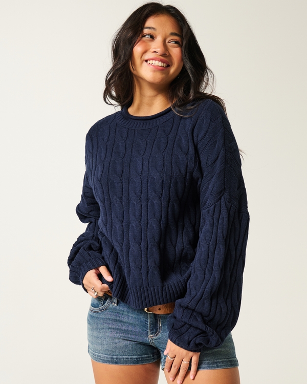 Easy Roll-Neck Crew Sweater, Navy Blue view 1
