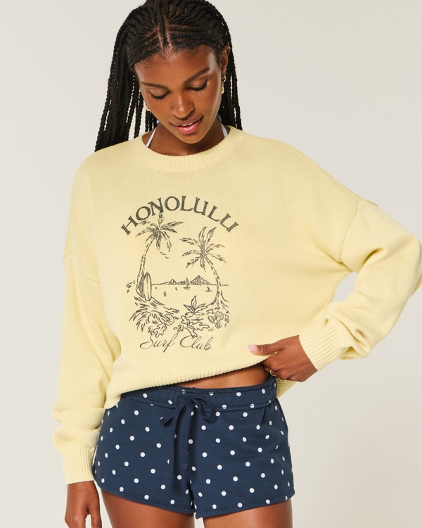 Easy Honolulu Graphic Crew Sweater, Butter Yellow view 1