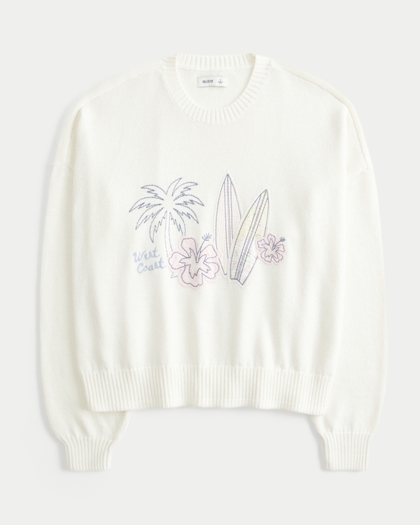 Easy West Coast Beach Graphic Crew Sweater, Cloud White view 1