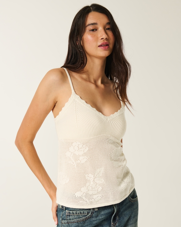 Easy Needlepoint-Style Halter Babydoll Cami, Off White view 1