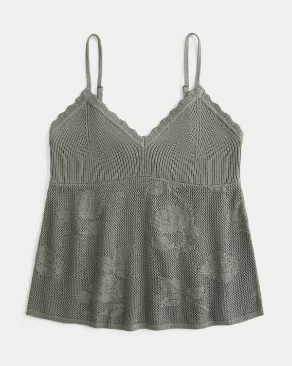 Easy Needlepoint-Style Halter Babydoll Cami, Dark Olive view 1