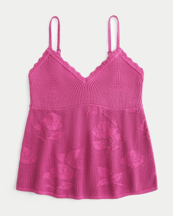 Easy Needlepoint-Style Halter Babydoll Cami, Dark Pink view 1