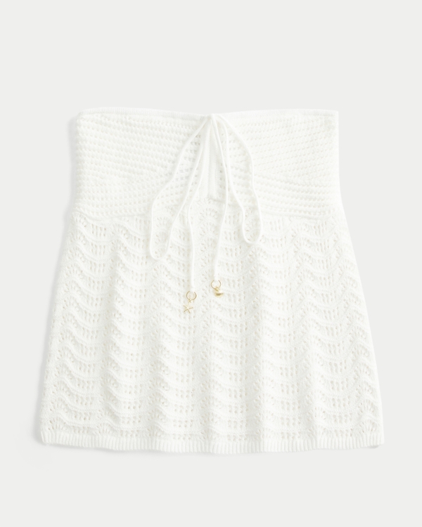 Easy Strapless Crochet-Style Babydoll Top, Cloud White view 1