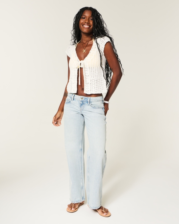 Short-Sleeve Crochet-Style Cardigan