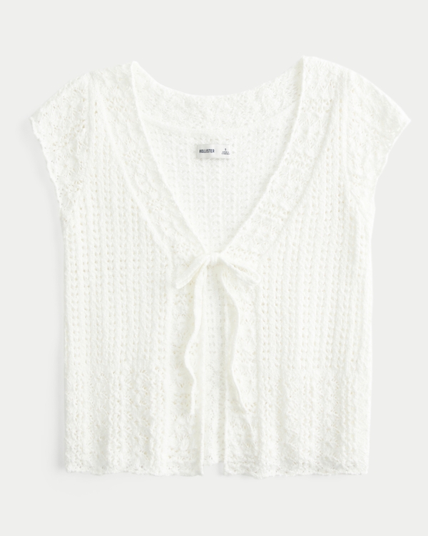 Short-Sleeve Crochet-Style Cardigan