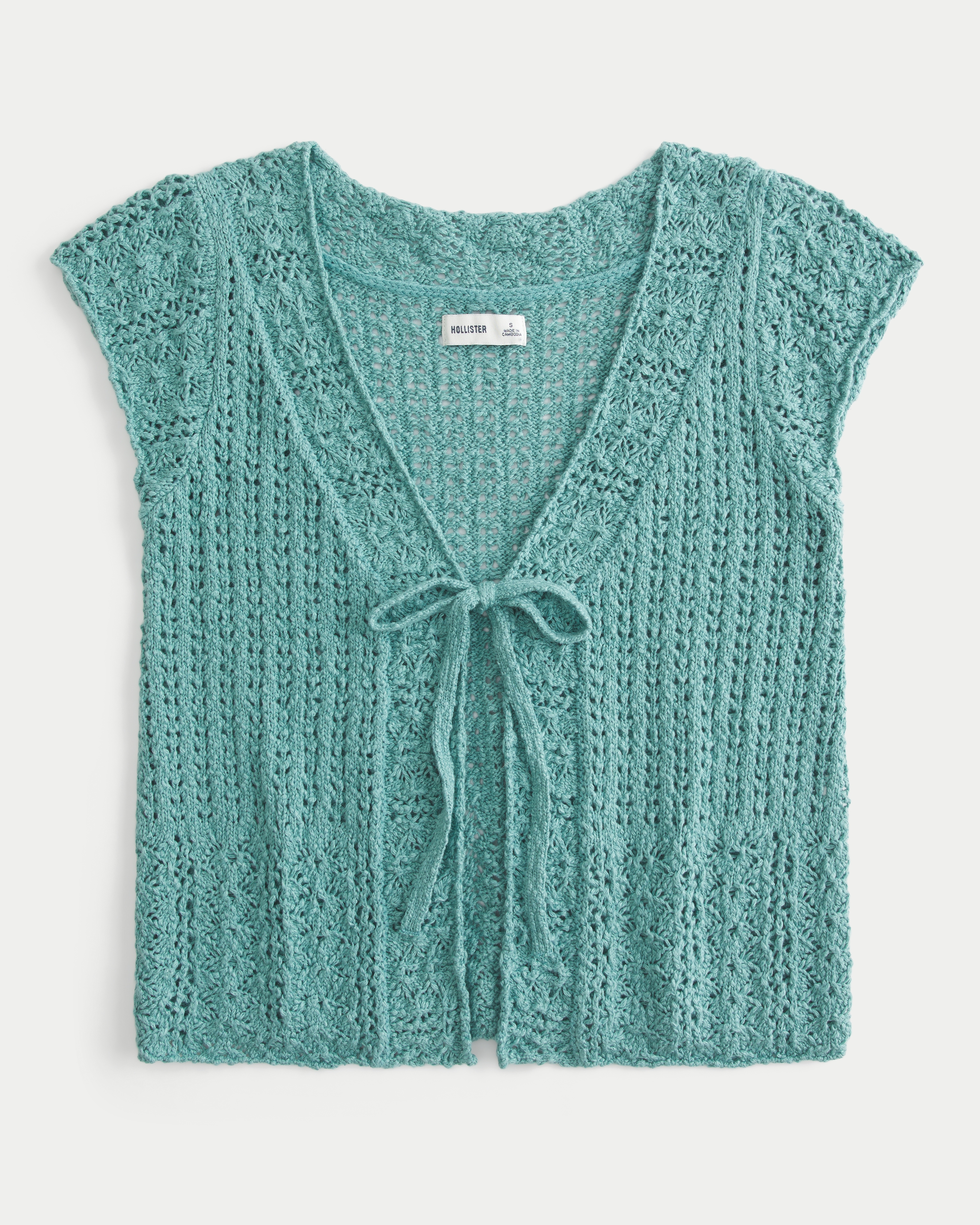Short-Sleeve Crochet-Style Cardigan
