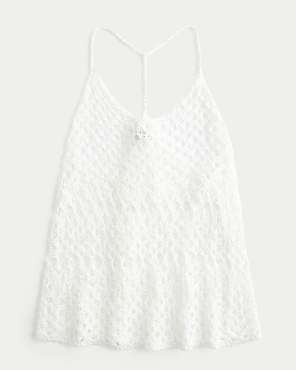 Crochet-Style Racerback Tank, White view 1