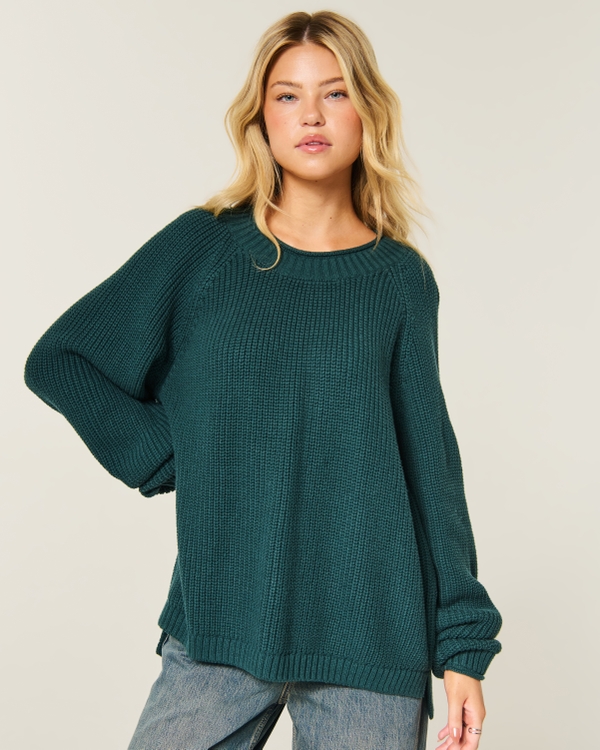 Oversized Roll-Neck Sweater, Dark Green view 1