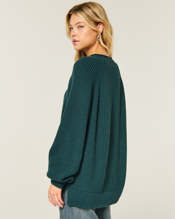 Oversized Roll-Neck Sweater, Dark Green view 2