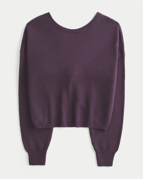 Easy Twist Back Sweater, Plum view 1