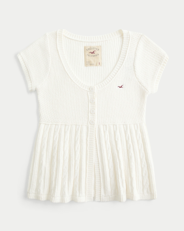 Short-Sleeve Flyaway Icon Cardigan, Cloud White view 1