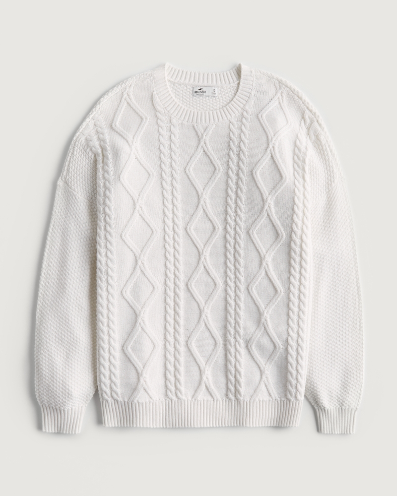OVERSIZED LONG-SLEEVE CABLE-KNIT SWEATER