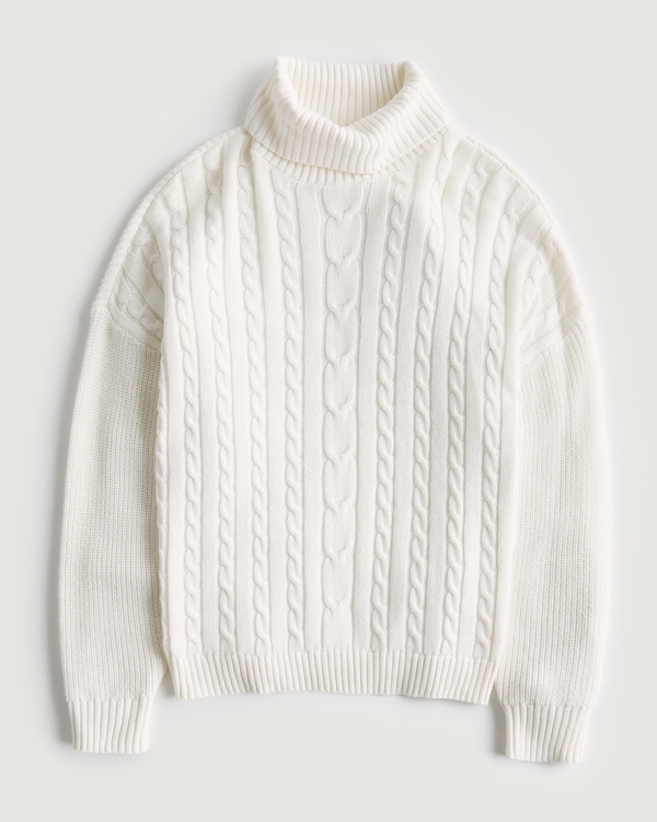 Women's Easy Longer Length Cable-Knit Turtleneck Sweater | Women's Tops | HollisterCo.com