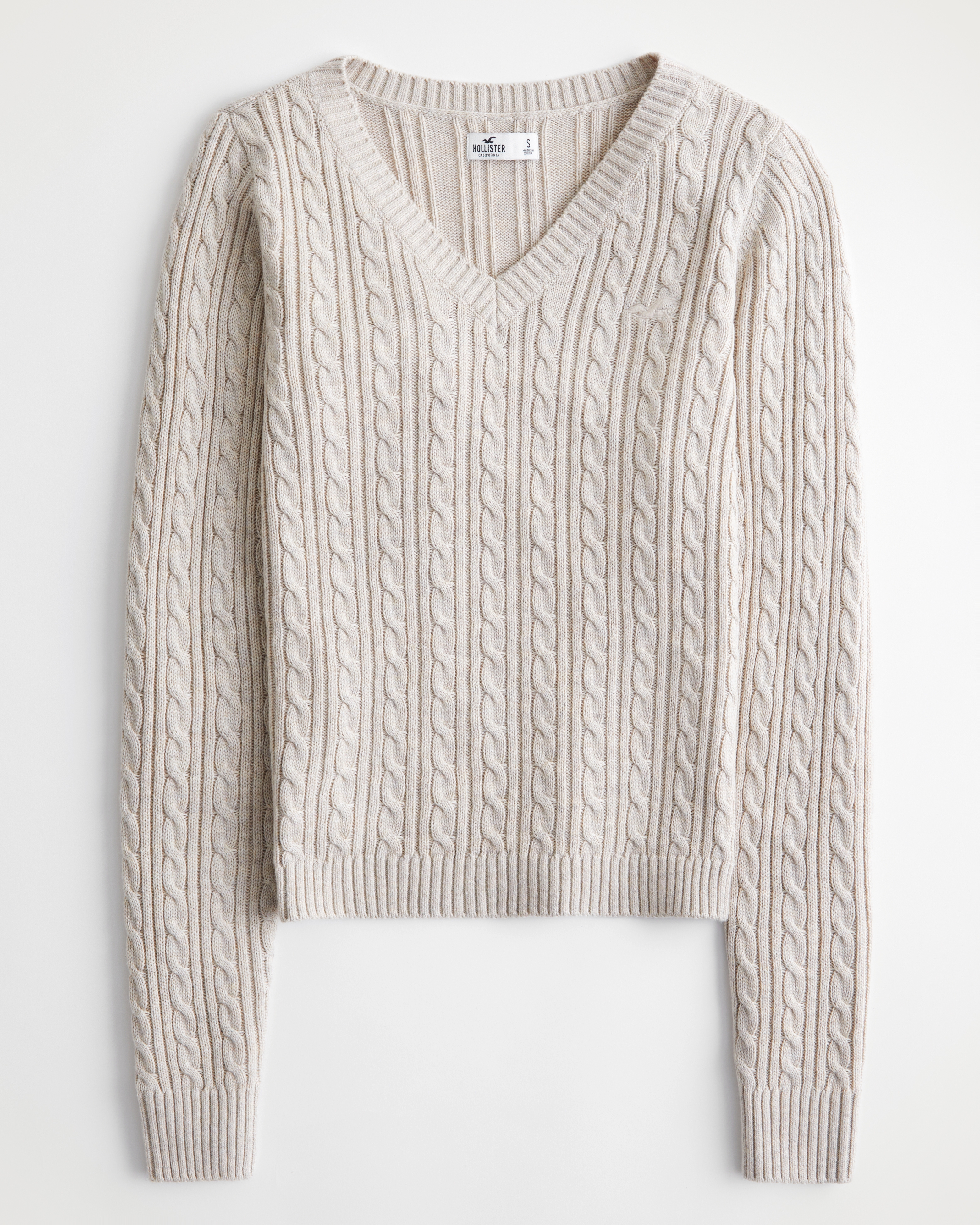 Hollister Cable-Knit Icon V-Neck Sweater