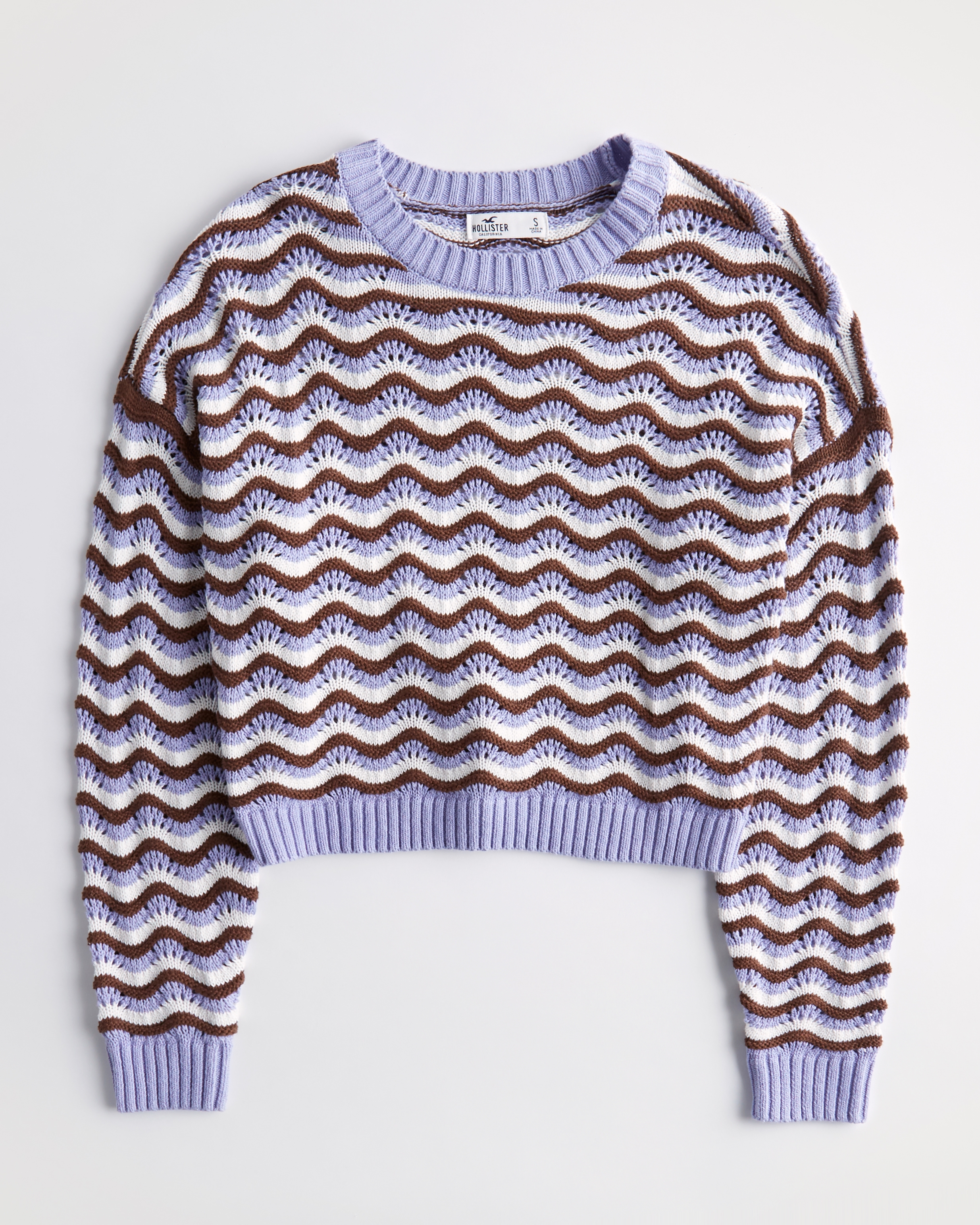 Hollister Easy Striped Crochet Crew Sweater