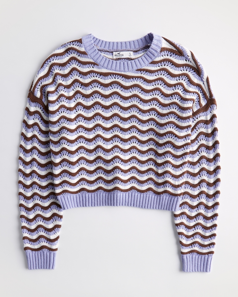 Women's Easy Striped Crochet Crew Sweater | Women's Sale | HollisterCo.com