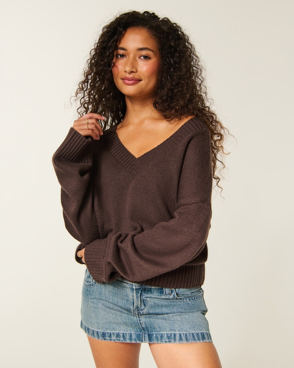 Easy V-Neck Sweater, Espresso view 1