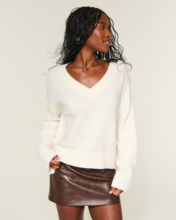 Easy V-Neck Sweater, Cream view 2