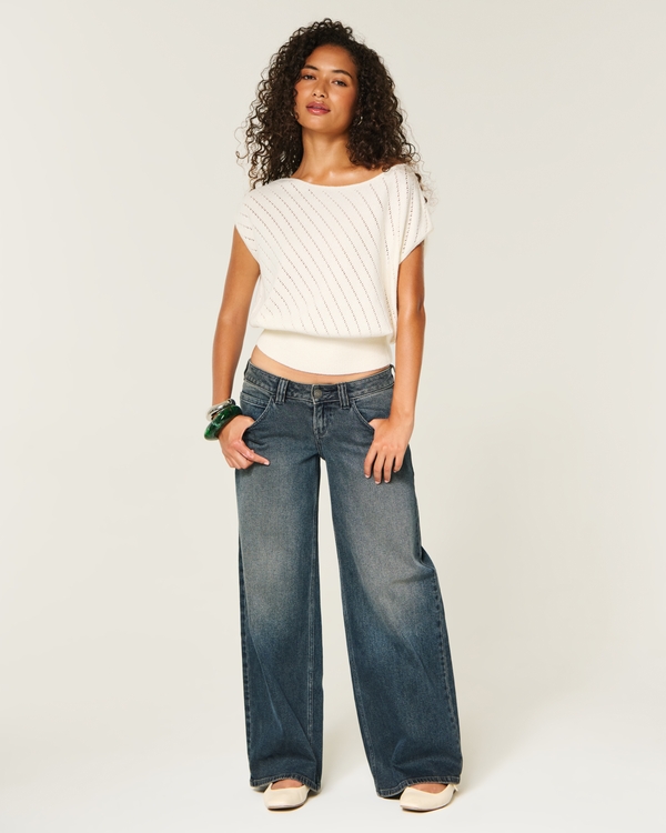 Banded Textural Cap Sleeve Sweater, Cream view 2