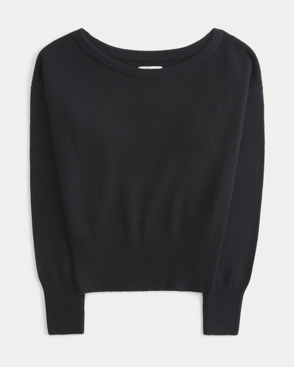 Slouchy Banded Off-the-Shoulder Sweater, Black view 1