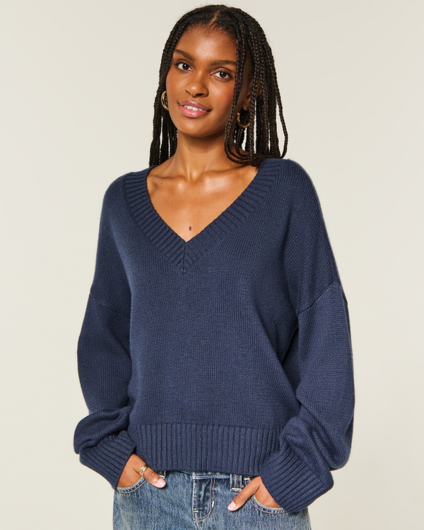 Easy V-Neck Sweater, Navy view 1
