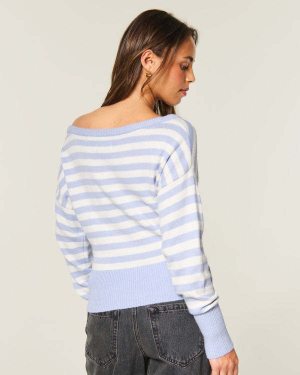 Easy Off-the-Shoulder Banded Sweater, Light Blue Stripe view 2