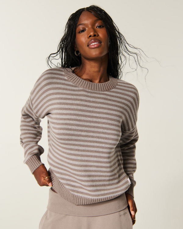 Relaxed Crew Sweater, Light Brown Stripe view 1