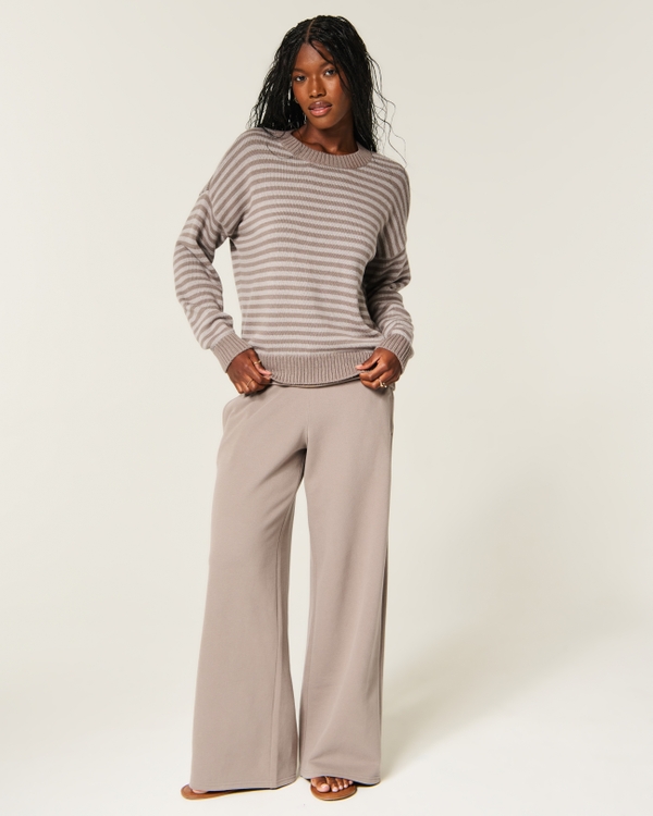 Relaxed Crew Sweater, Light Brown Stripe view 2