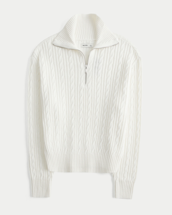 Easy Cable-Knit Half-Zip Sweater, White view 1