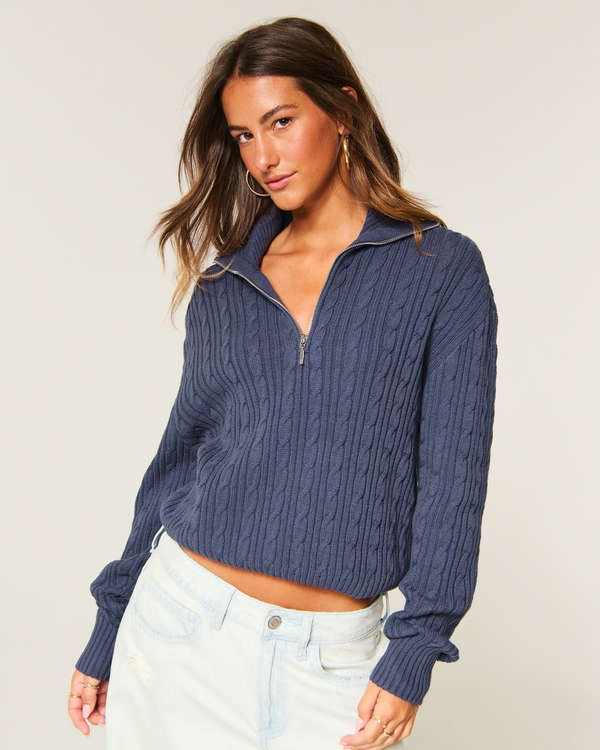 Long Sleeve Half-Zip Sweater, Navy view 1