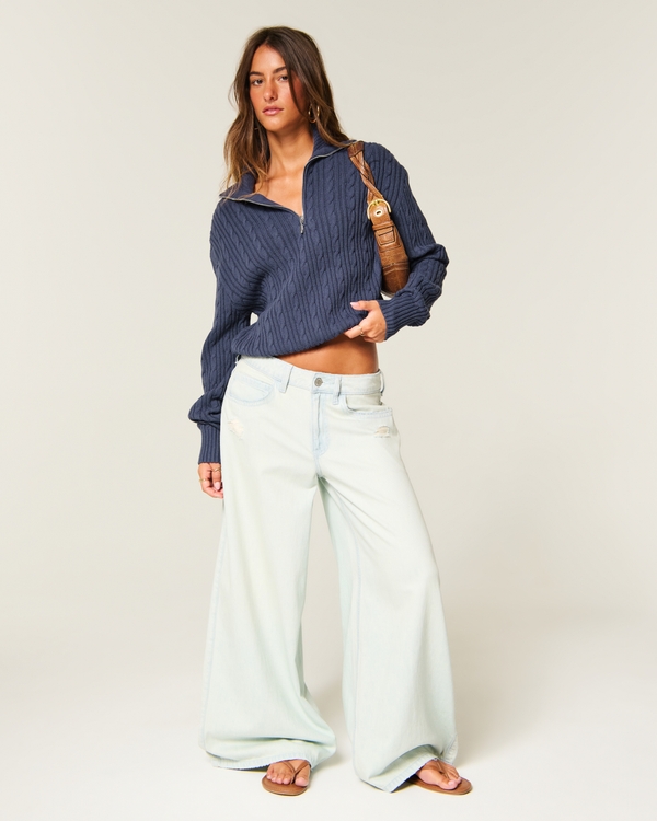 Long Sleeve Half-Zip Sweater, Navy view 2