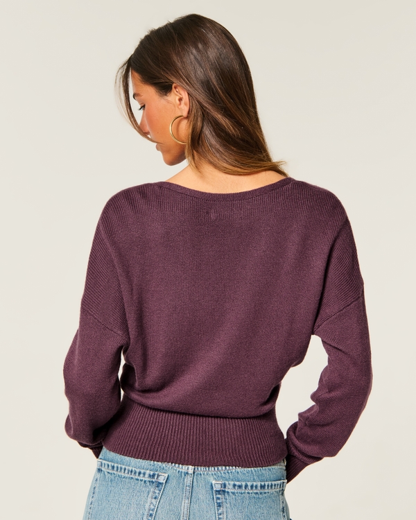 Banded Wrap V-Neck Sweater, Brown view 2