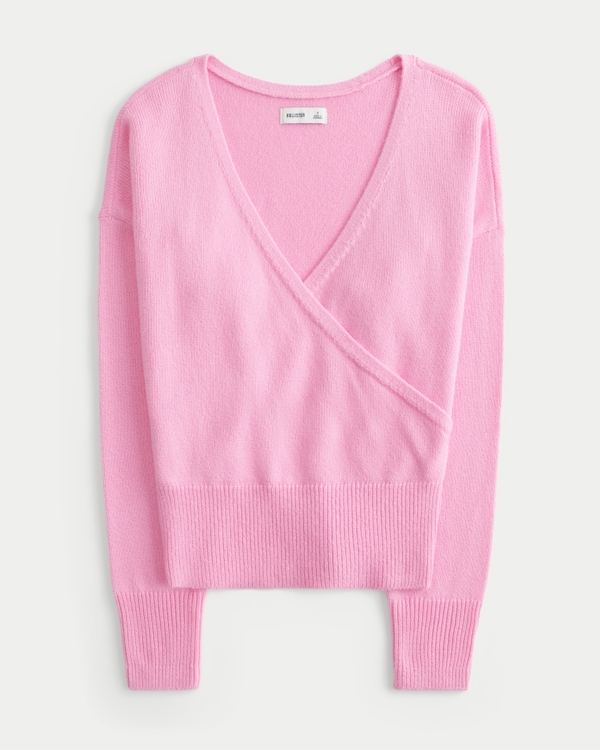 Banded Wrap V-Neck Sweater, Pink view 1